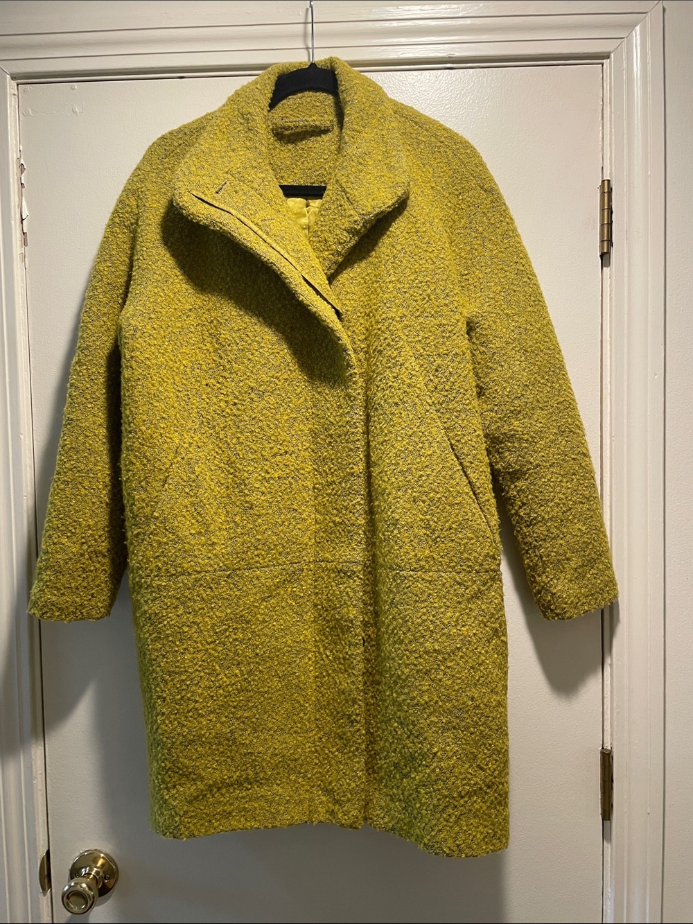 SAMSOE Celery Teddy Wool Textured Bouclé Car Coat Hoff Leather Jacket